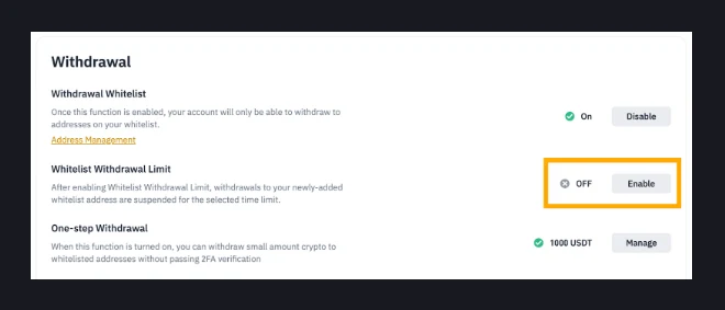 Binance withdrawal whitelist: kuwedzera kero nemaawa 24/48/72