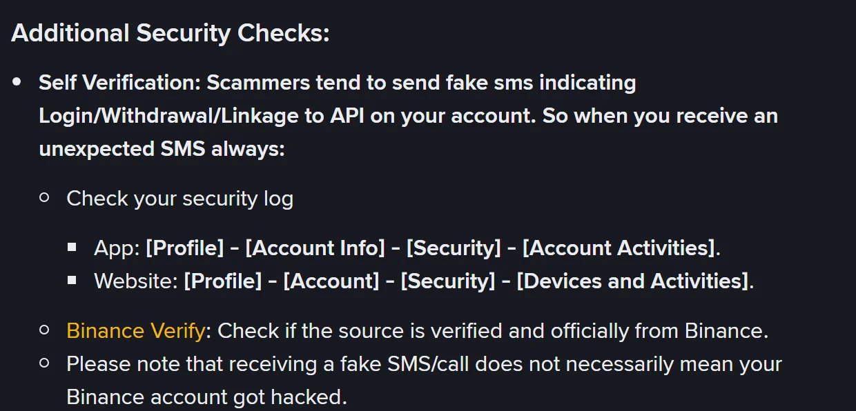 Chikamu chepeji yepamutemo chinoratidza nzira dzekuongorora security log muApp nepaWebsite, uye kuti kugamuchira SMS yenhema hakurevi kuti account yakabiwa