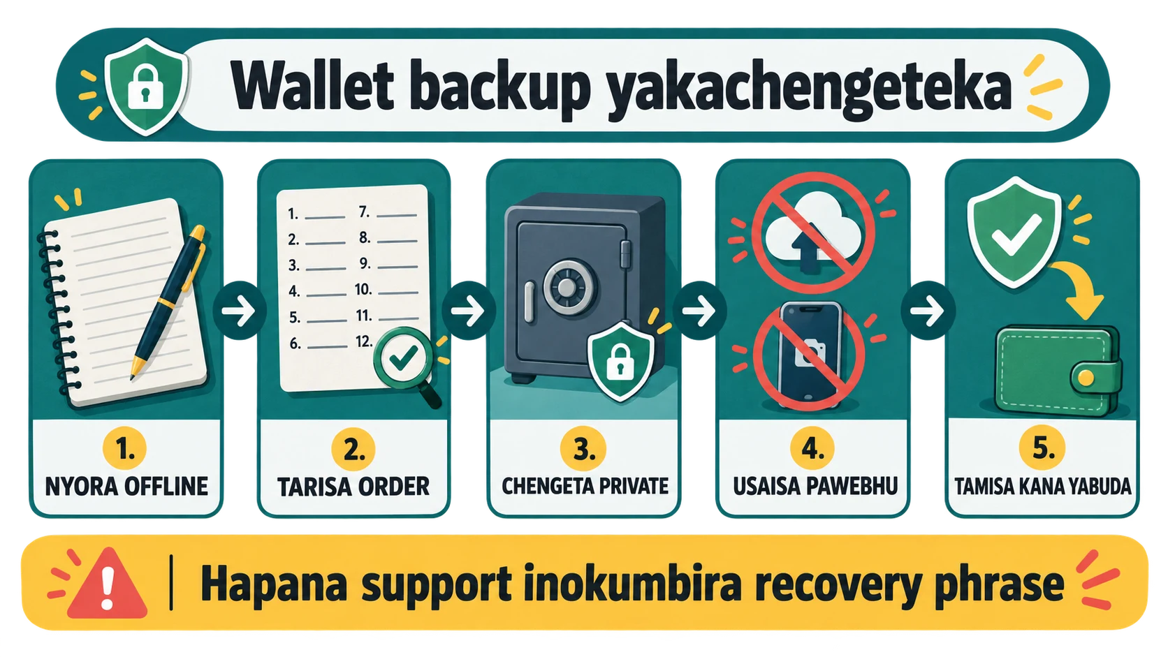 Recovery phrase yakachengetwa sei? Checklist yewallet backup muShona